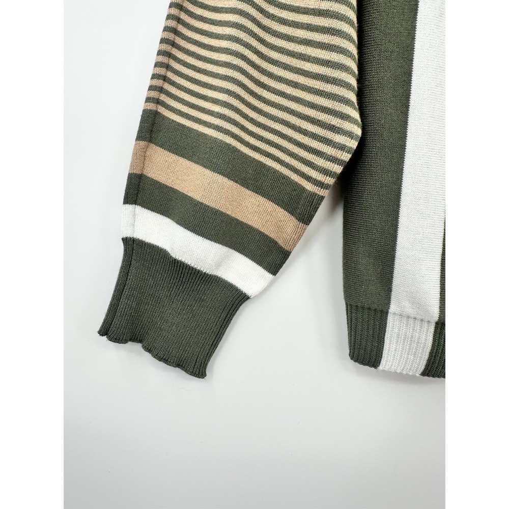 Adrienne Vittadini Green Knit Round Neck Long Sleeve Pullover Sweater L Stripe - Picture 5 of 8